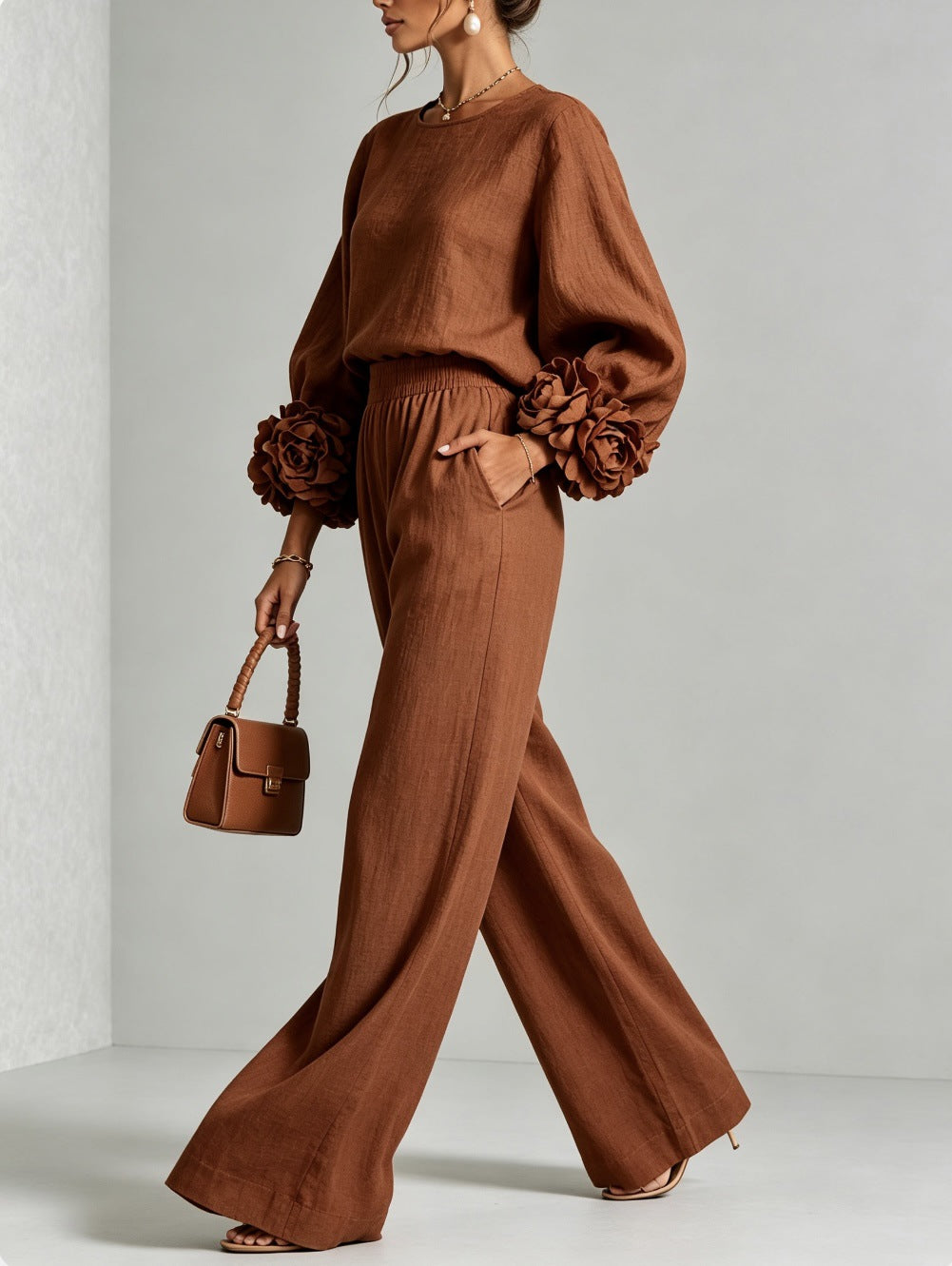 Evelyn | Elegant Floral-Cuff Trouser Set