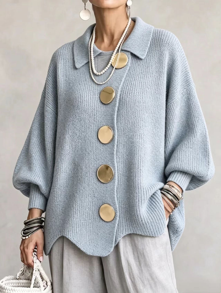 Celeste Elegant Oversized Gold-Button Cardigan
