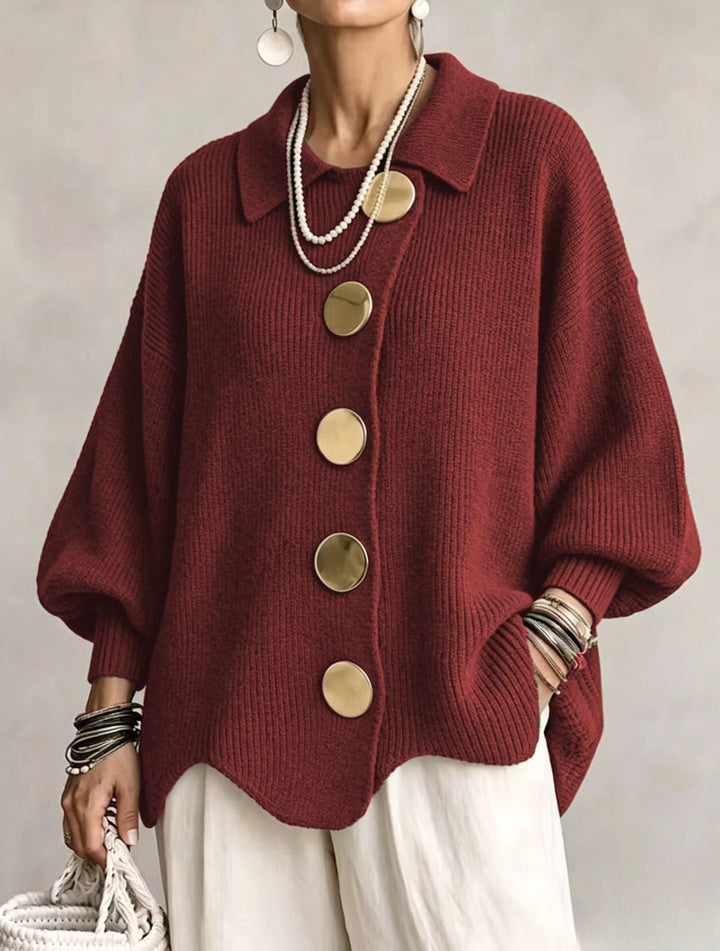 Celeste Elegant Oversized Gold-Button Cardigan