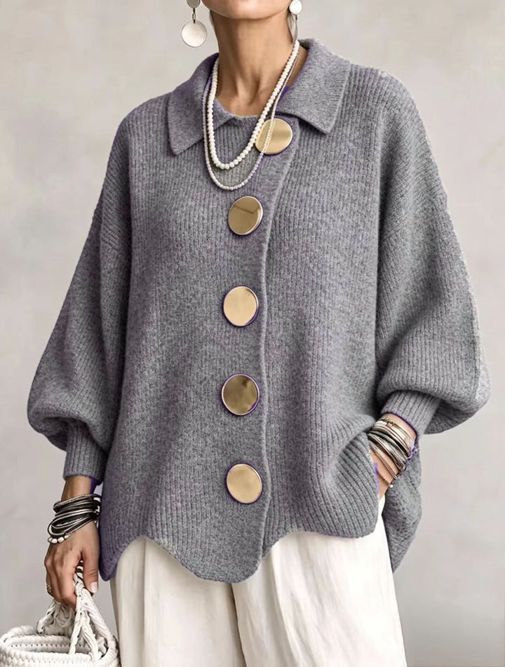 Celeste Elegant Oversized Gold-Button Cardigan