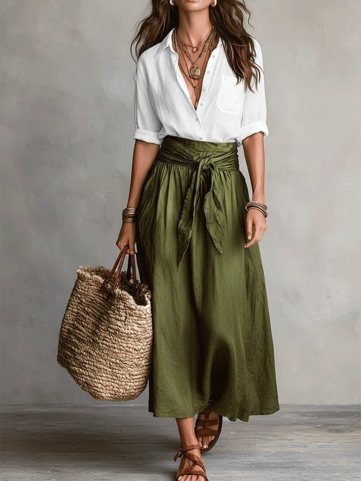 Véro™ | Two-Piece Set: Black Top and Midi Skirt