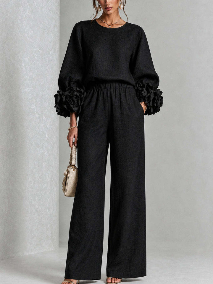 Evelyn | Elegant Floral-Cuff Trouser Set
