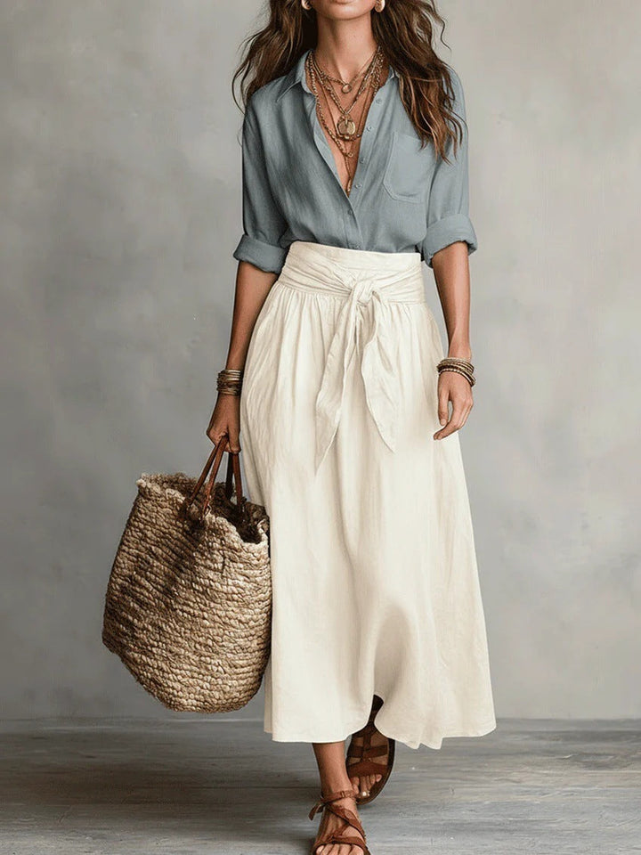 Véro™ | Two-Piece Set: Black Top and Midi Skirt