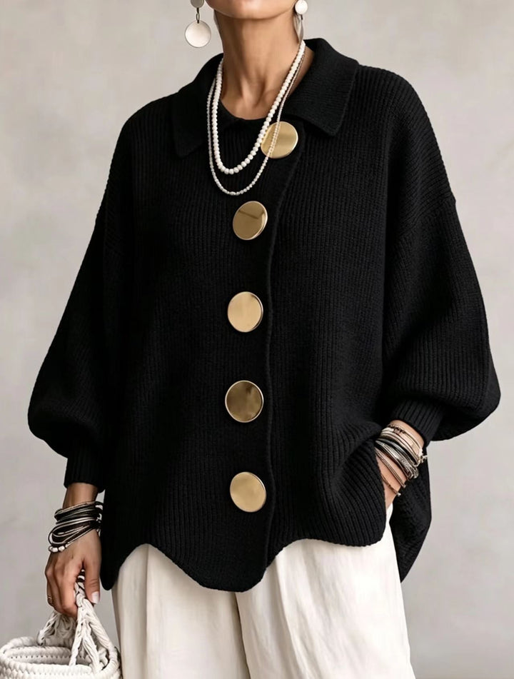 Celeste Elegant Oversized Gold-Button Cardigan