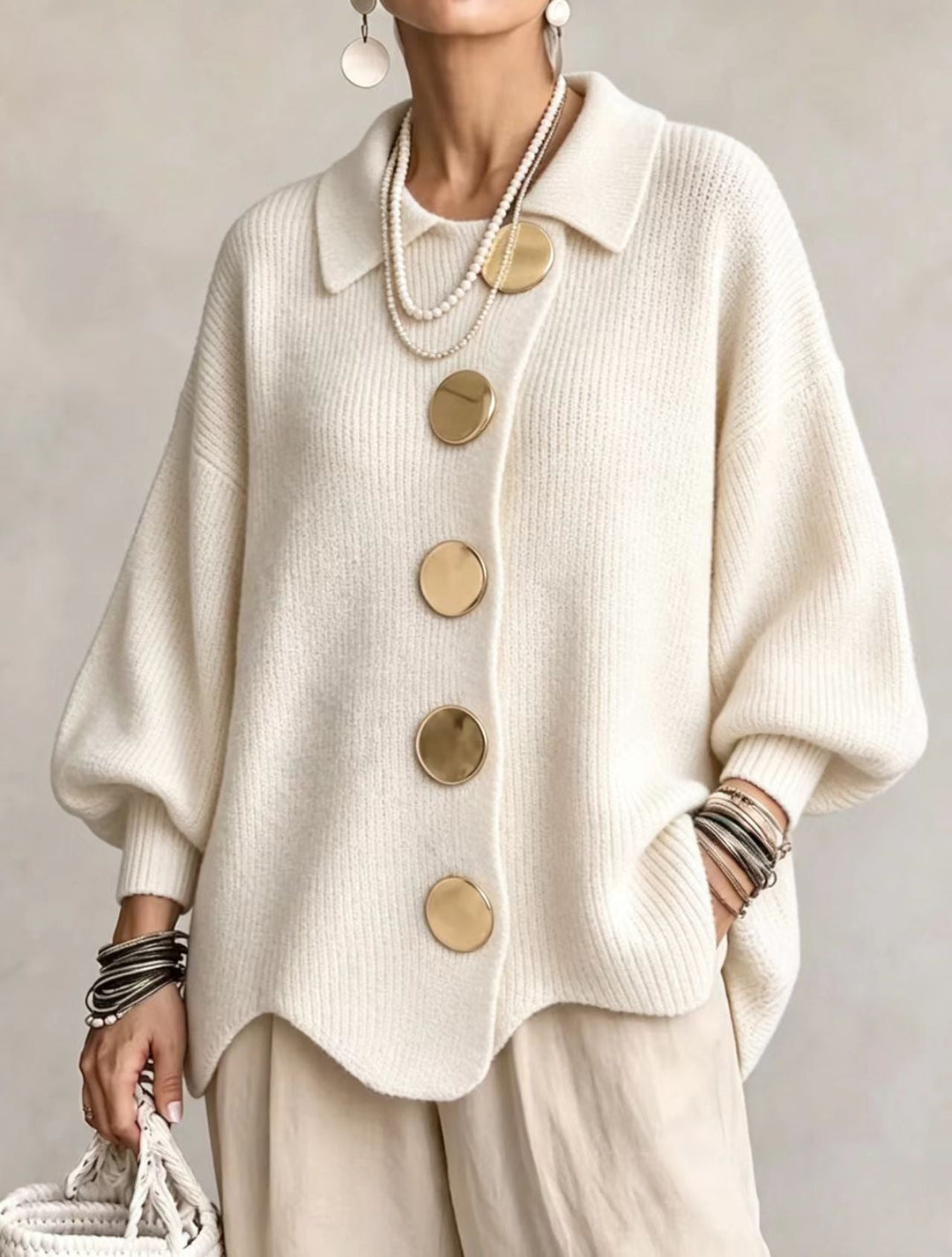 Celeste Elegant Oversized Gold-Button Cardigan