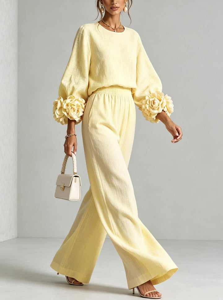 Evelyn | Elegant Floral-Cuff Trouser Set