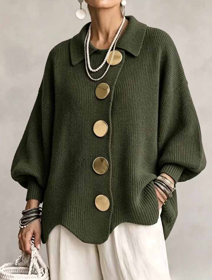 Celeste Elegant Oversized Gold-Button Cardigan