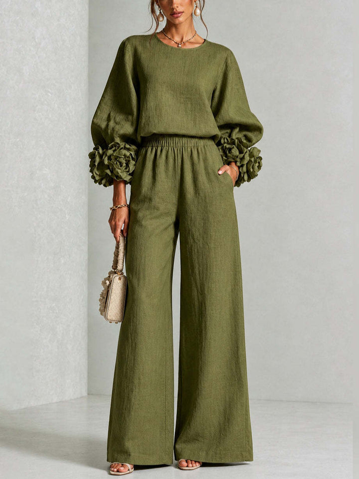 Evelyn | Elegant Floral-Cuff Trouser Set