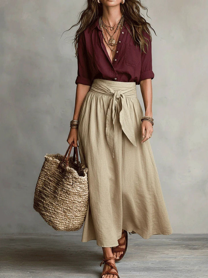 Véro™ | Two-Piece Set: Black Top and Midi Skirt