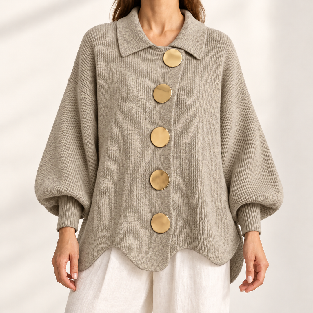 Celeste Elegant Oversized Gold-Button Cardigan