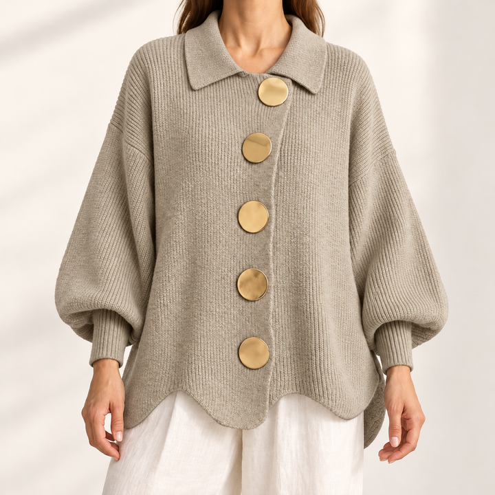 Celeste Elegant Oversized Gold-Button Cardigan