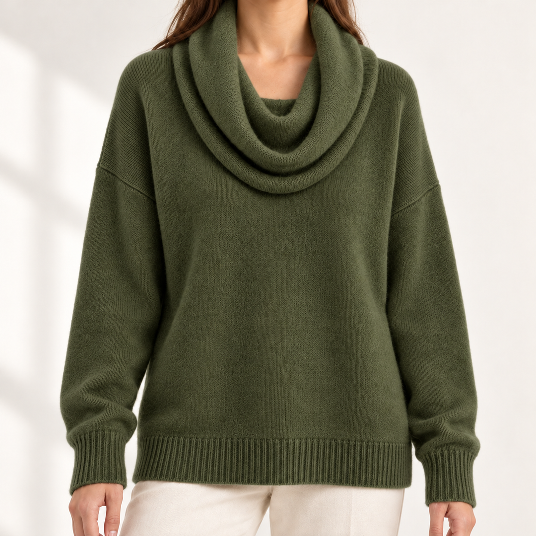 Aveline Draped Cowl-Neck Knit Jumper
