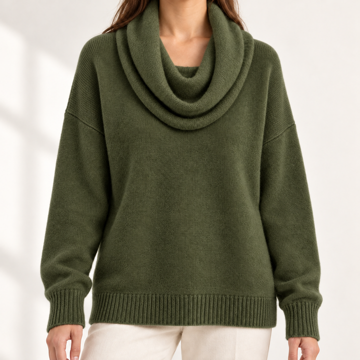 Aveline Draped Cowl-Neck Knit Jumper