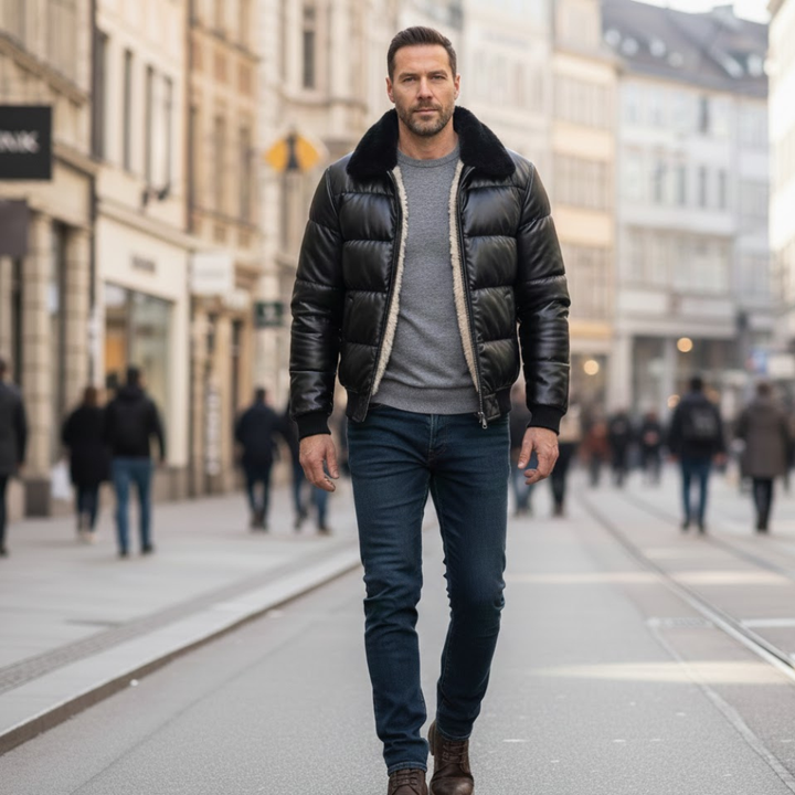 Patrick Shearling-Collar Quilted Bomber Jacket