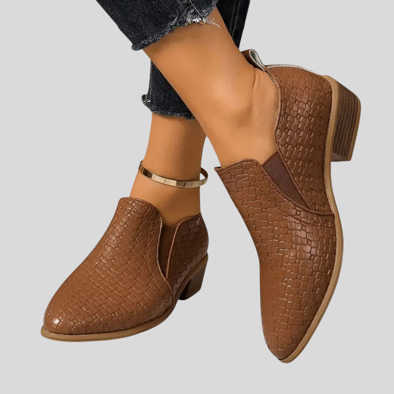 Eliane Braided Block-Heel Ankle Boots