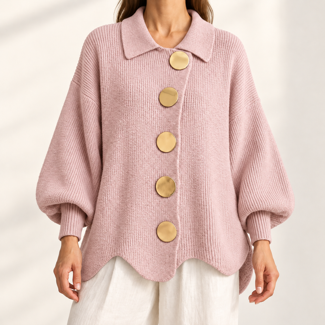 Celeste Elegant Oversized Gold-Button Cardigan