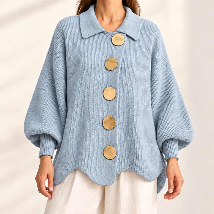 Celeste Elegant Oversized Gold-Button Cardigan