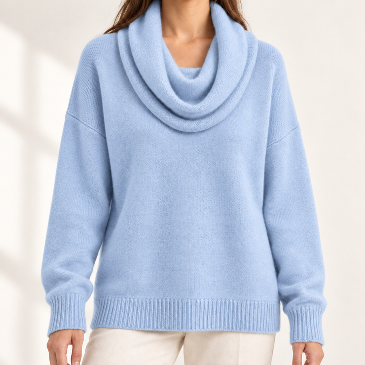 Aveline Draped Cowl-Neck Knit Jumper