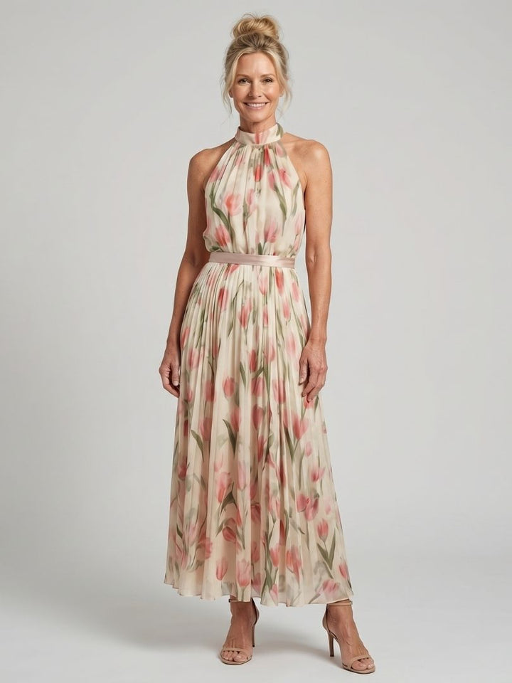 Aurelle Halter Neck Floral Midi Dress by Roseworth London