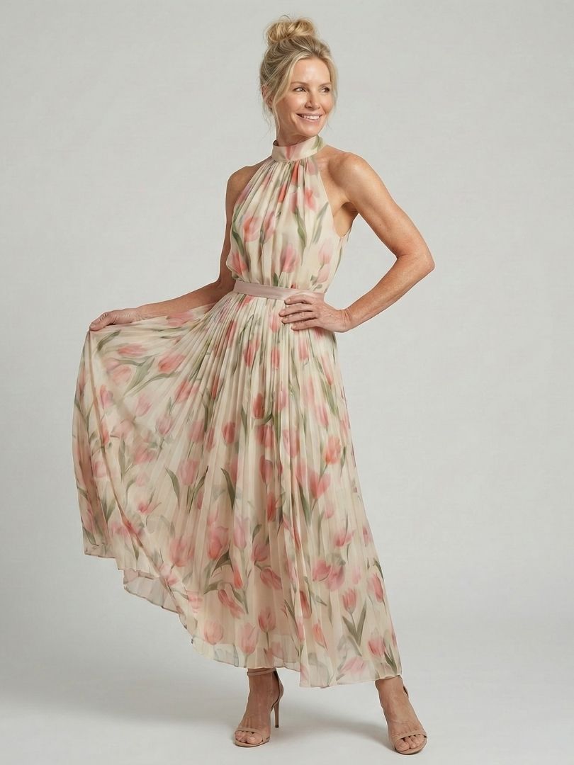 Aurelle Halter Neck Floral Midi Dress by Roseworth London