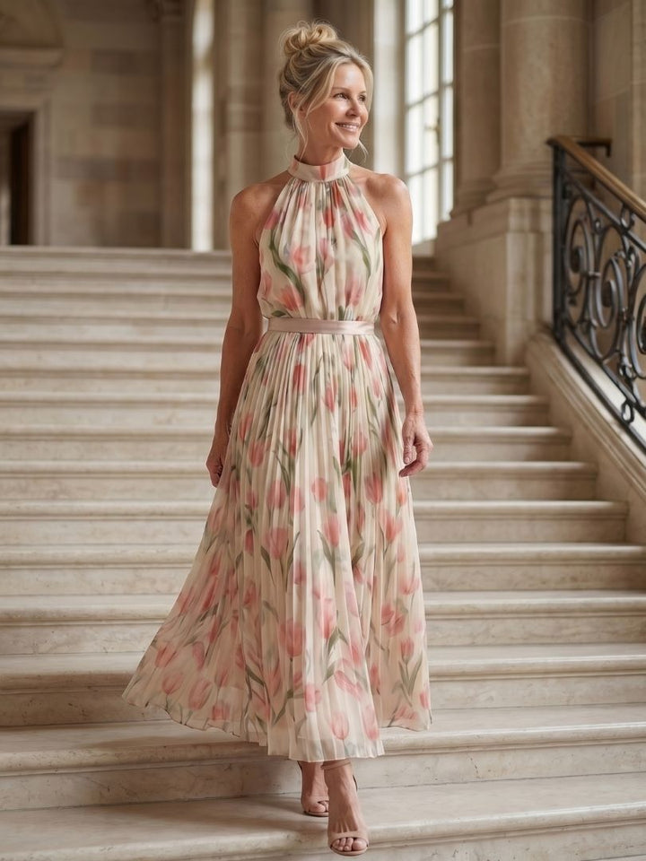 Aurelle Halter Neck Floral Midi Dress by Roseworth London