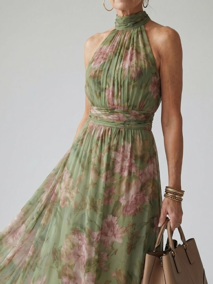 Mirelle Gathered Halter Midi Dress by Roseworth London