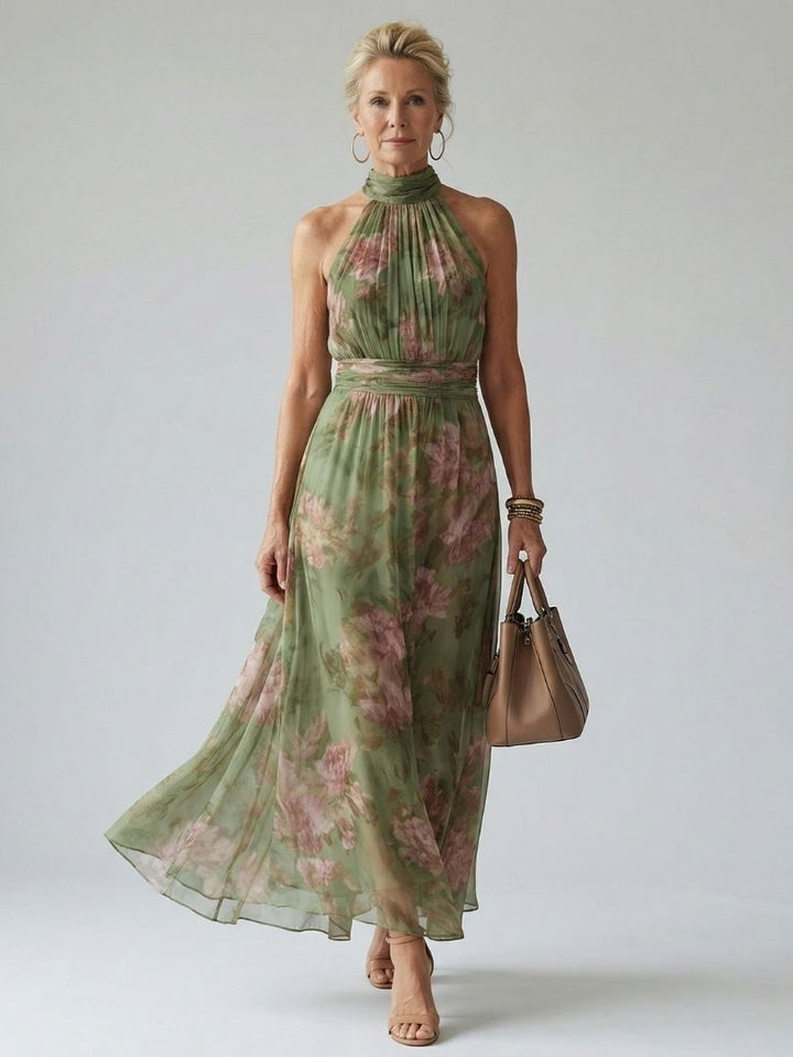 Mirelle Gathered Halter Midi Dress by Roseworth London