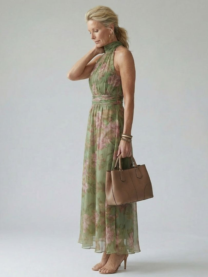 Mirelle Gathered Halter Midi Dress by Roseworth London