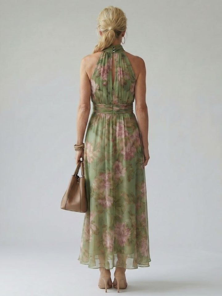 Mirelle Gathered Halter Midi Dress by Roseworth London