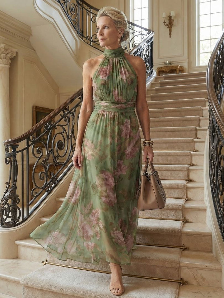 Mirelle Gathered Halter Midi Dress by Roseworth London