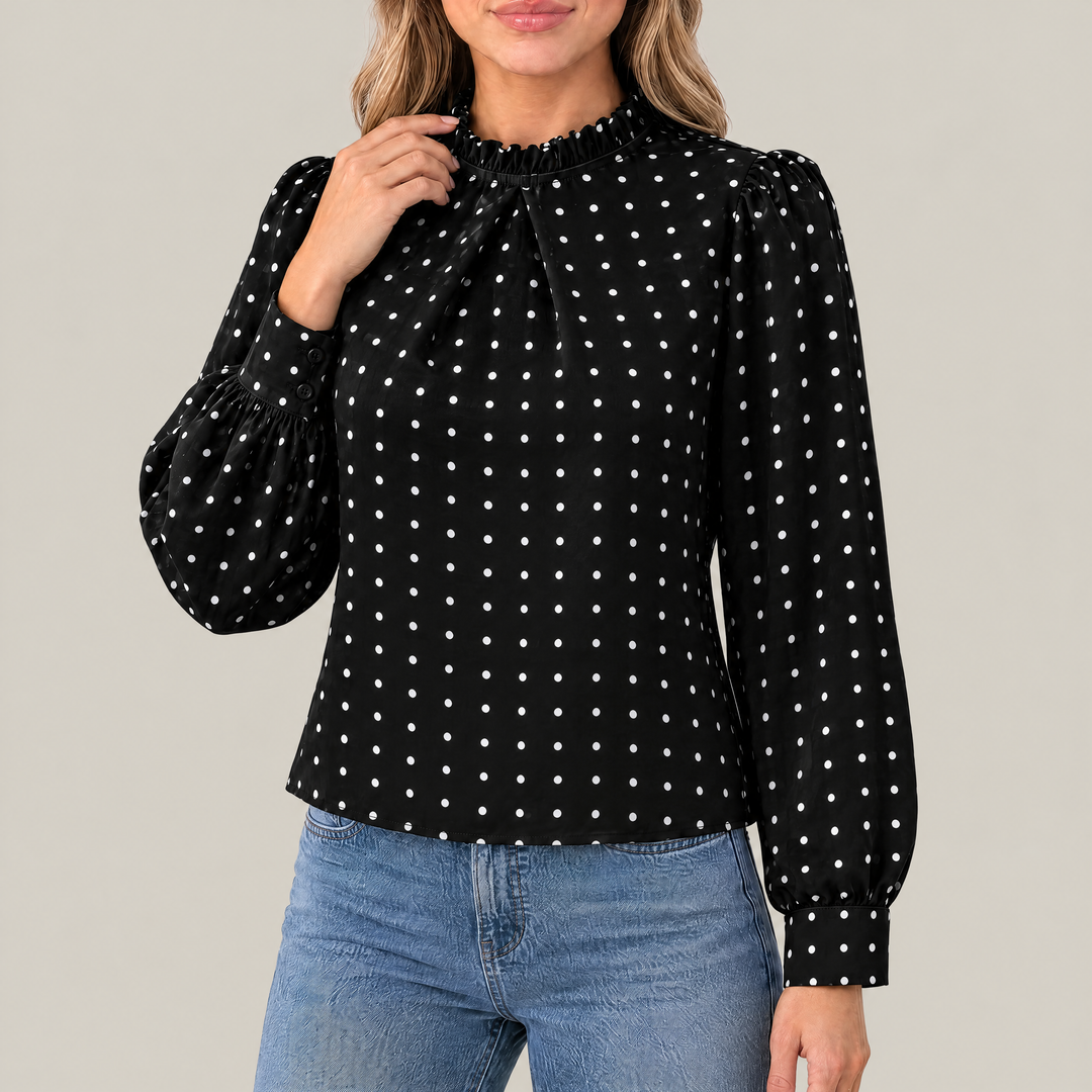 Mia Polka Dot Blouse with Ruffle Detail