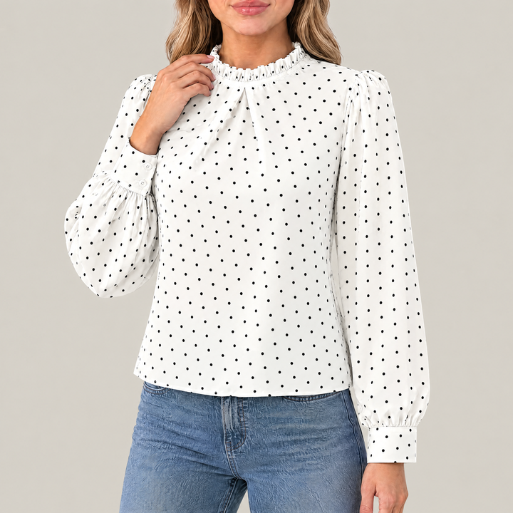 Mia Polka Dot Blouse with Ruffle Detail
