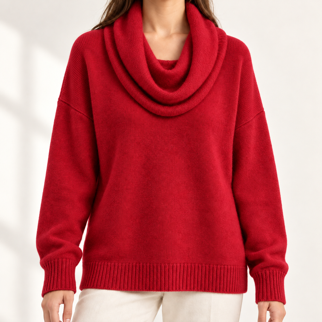 Aveline Draped Cowl-Neck Knit Jumper
