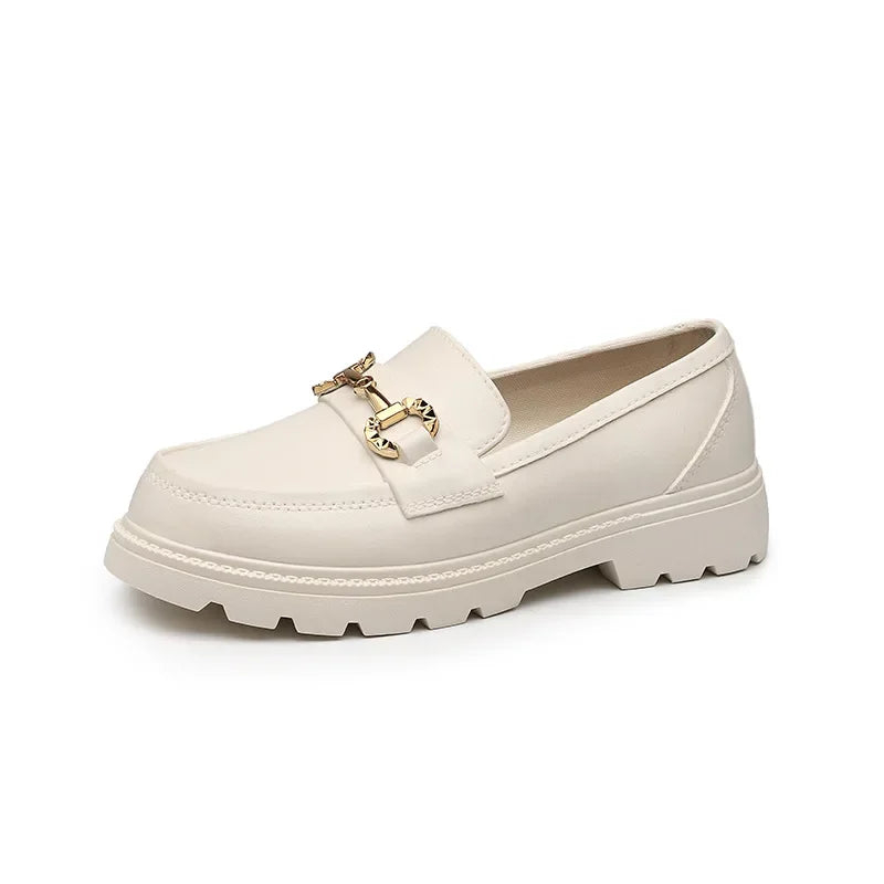 Poppy™ | Gold Buckle Round Toe Flat Loafers