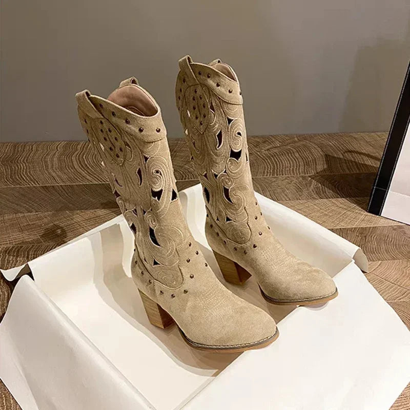 Josephine | Embroidered Western Knee-High Boots