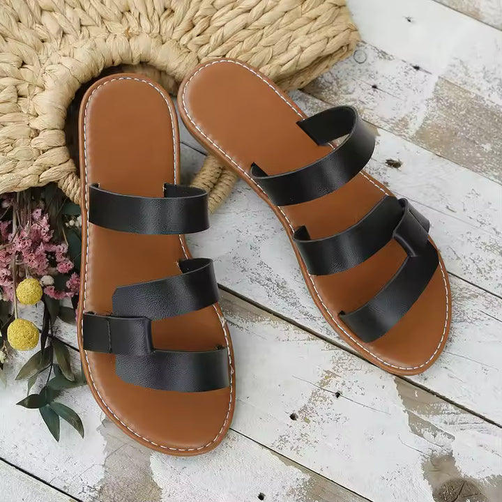Nora | Flat Leather-Look Sandals