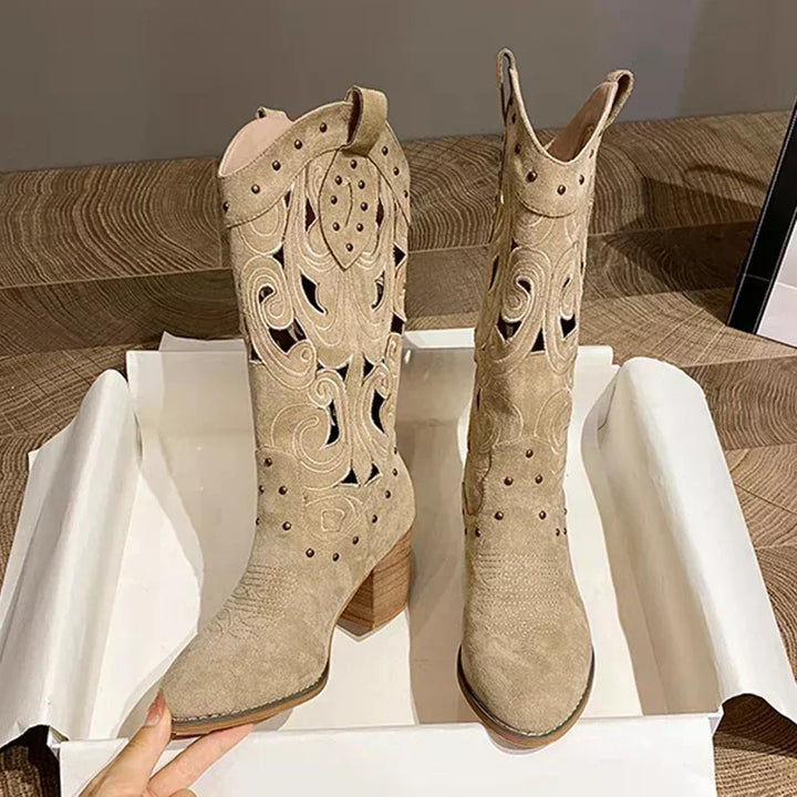 Josephine | Embroidered Western Knee-High Boots