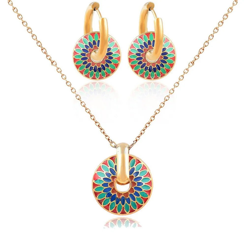 Enamel Blossom Necklace & Earring Set