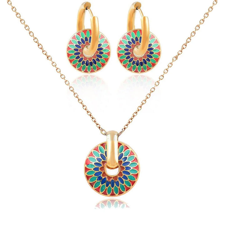 Enamel Blossom Necklace & Earring Set