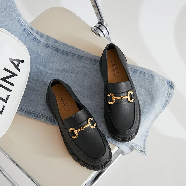 Poppy™ | Gold Buckle Round Toe Flat Loafers