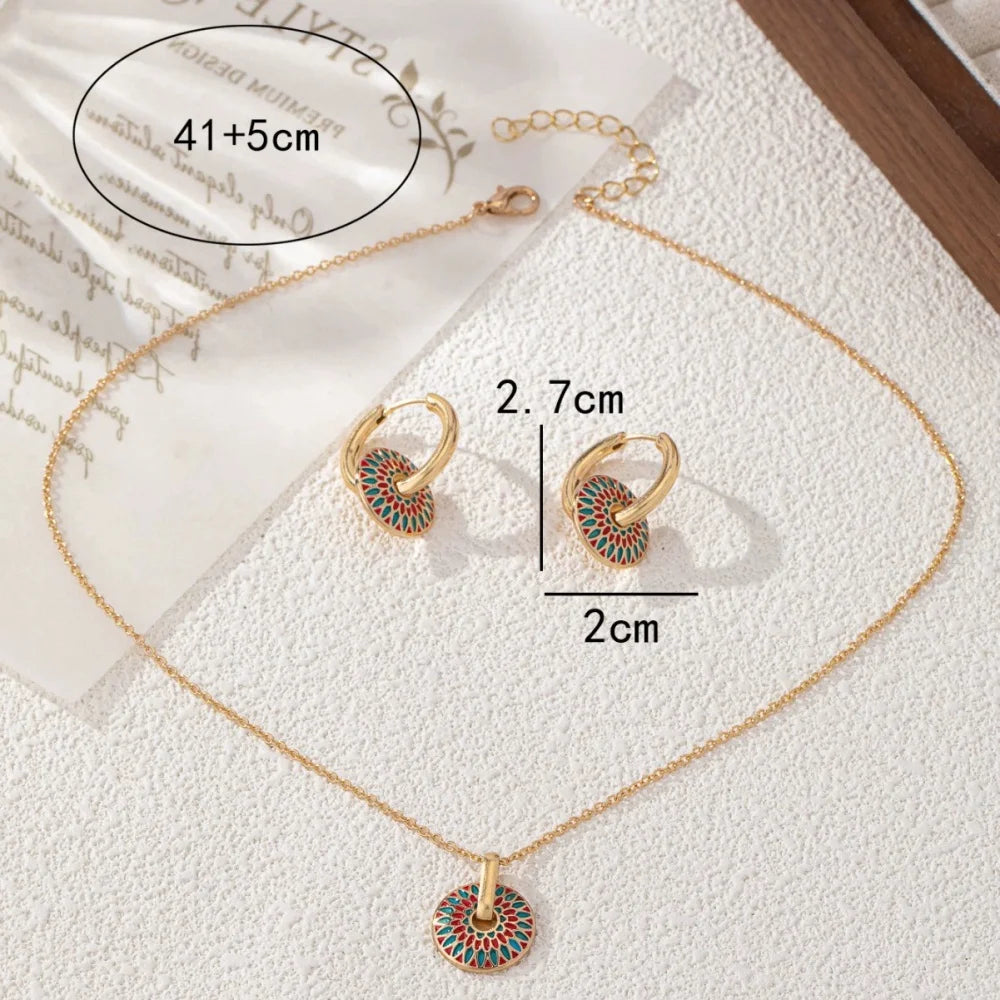 Enamel Blossom Necklace & Earring Set