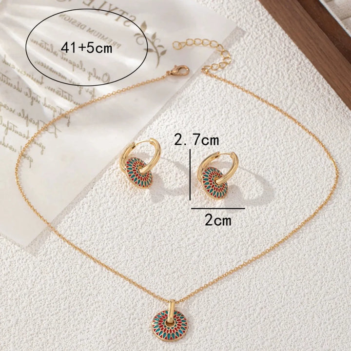 Enamel Blossom Necklace & Earring Set