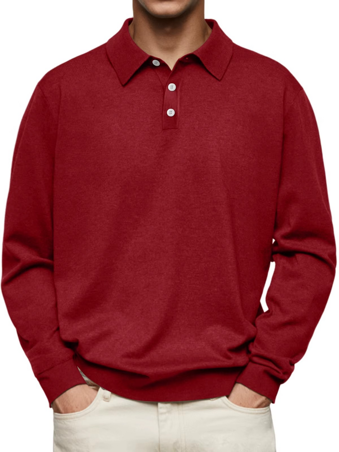 Men’s Patterned-Collar Long-Sleeve Polo Shirt