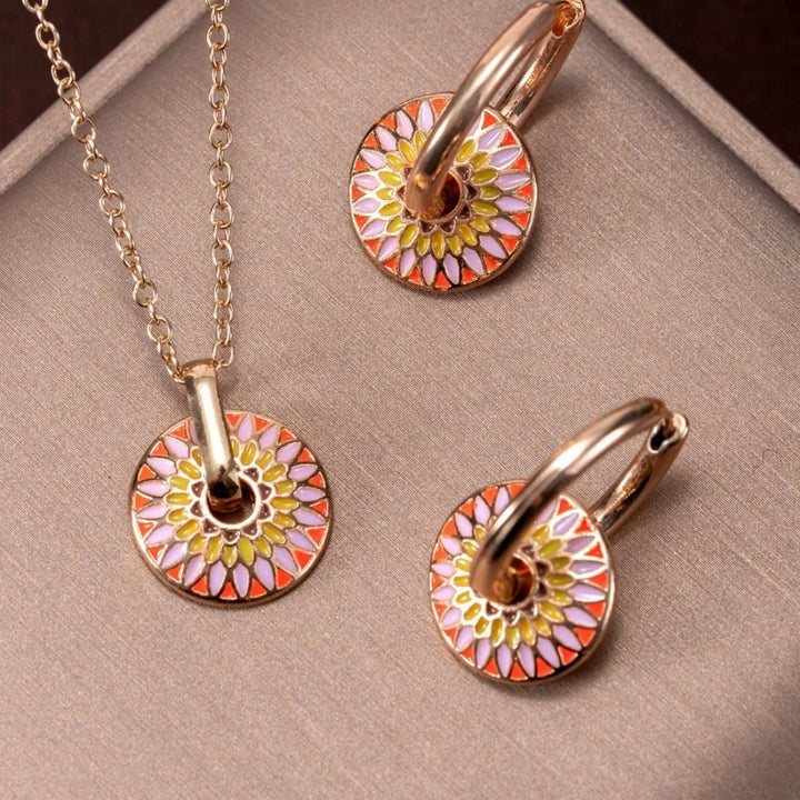 Enamel Blossom Necklace & Earring Set