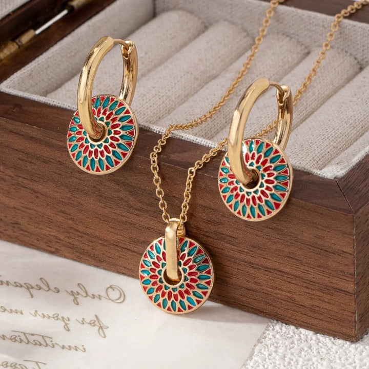 Enamel Blossom Necklace & Earring Set