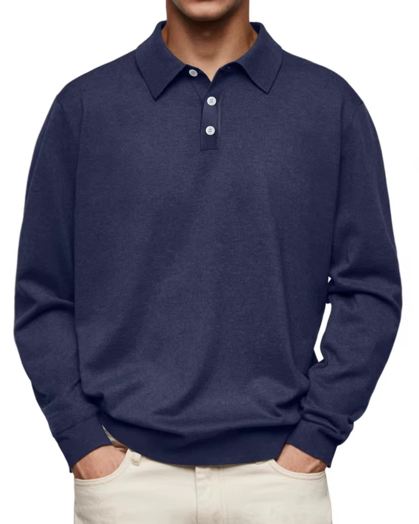 Men’s Patterned-Collar Long-Sleeve Polo Shirt