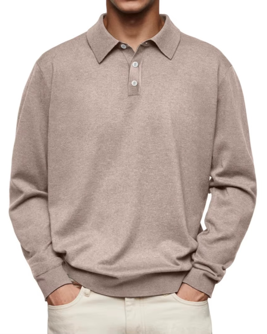 Men’s Patterned-Collar Long-Sleeve Polo Shirt