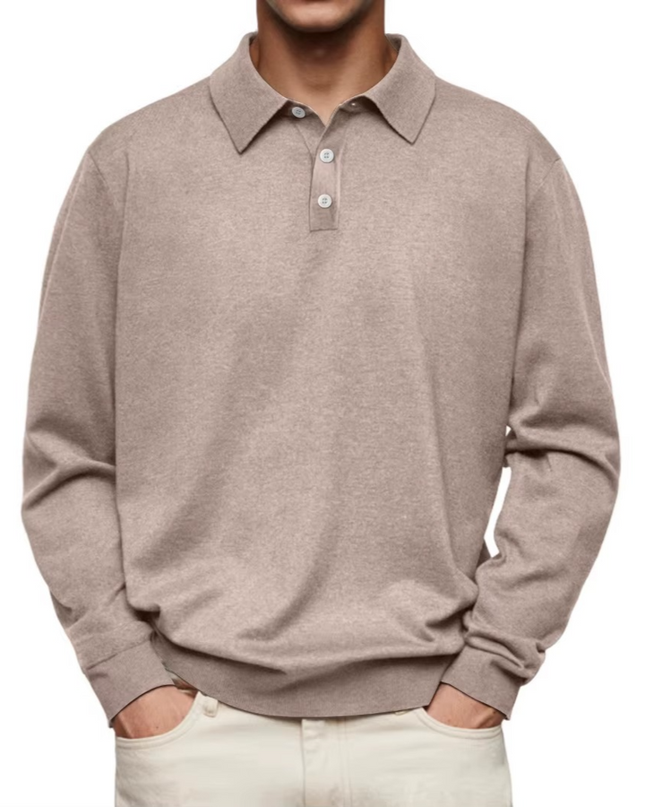Men’s Patterned-Collar Long-Sleeve Polo Shirt