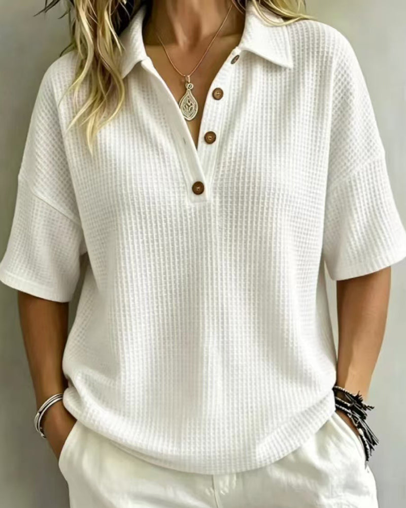 Maddison Waffle Polo Top