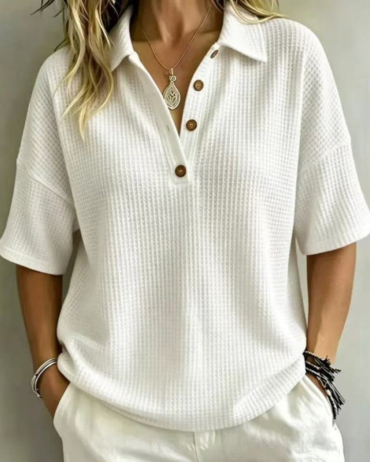 Maddison Waffle Polo Top
